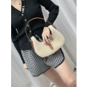 Fake Yves Saint Laurent LE FERMOIR HOBO BAG IN MERINO SHEARLING 6726152 NATURAL BEIGE & BRICK Tl14544Sq37