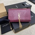 Luxury Replica YSL KATE MEDIUM WITH TASSEL IN CROCODILE-EMBOSSED SHINY LEATHER 377829 Burgundy Tl14540vv50