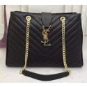 Replica Best Quality Saint Laurent Large Cabas Cannage Pattern Leather Bag Y26584 Black Tl15286Rf83