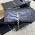 Replica YSL KATE MEDIUM WITH TASSEL IN CROCODILE-EMBOSSED SHINY LEATHER B377829 black Tl14541ec82