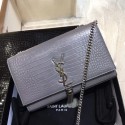 Replica Yves Saint Laurent Crocodile Leather Shoulder Bag 1456 Grey&Silver Tl15077it96