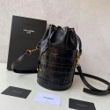 Replica Yves Saint Laurent IN CROCODILE-EMBOSSED LACQUERED LEATHER AND LAMBSKIN Y677825 black Tl14481hD86