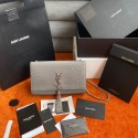 Replica Yves Saint Laurent KATE CHAIN WALLET WITH TASSEL IN CROCODILE-EMBOSSED SHINY LEATHER 452159B GRAY Tl14496Kg43