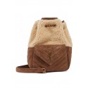 SAINT LAUREN LE MAILLON BUCKET BAG IN SUEDE Y665512 Khaki Tl14358Bw85