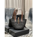 SAINT LAUREN PANIER SMALL BAG IN CROCHET RAFFIA AND SMOOTH LEATHER 685618 black Tl14391vm49