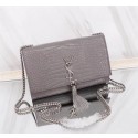 SAINT LAURENT Kate monogram medium crocodile-embossed leather shoulder bag 9288 grey Tl15008dN21