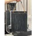 SAINT LAURENT MEDIUM CHAIN BAG WITH FRINGES 633752 BLACK Tl14385vK93