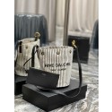 SAINT LAURENT RIVE GAUCHE BUCKET BAG IN STRIPED CANVAS AND LEATHER 669299 CREAM ET NOIR Tl14461VF54