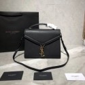 Yves Saint Laurent CASSANDRA TOP HANDLE MEDIUM BAG IN GRAIN DE POUDRE EMBOSSED LEATHER Y578000 Black Tl14873pA42