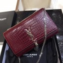 Yves Saint Laurent Crocodile Leather Shoulder Bag 1456 Wine&Silver Tl15076pB23