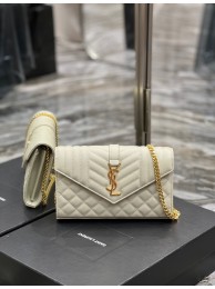 Fashion SAINT LAURENT MONOGRAM CHAIN WALLET IN MIX MATELASSE GRAIN DE POUDRE EMBOSSED LEATHER 620280 BEIGE&GOLD Tl14387wc24