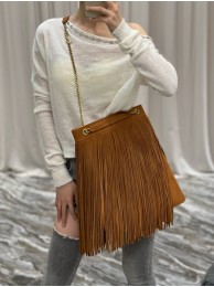 Imitation SAINT LAURENT MEDIUM CHAIN BAG IN LIGHT SUEDE WITH FRINGES 633752 Brown Tl14382SU58