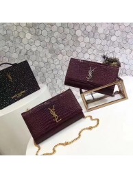 Imitation Saint Laurent mini Croco Leather Cross-body Shoulder Bag Y2811 Wine Tl15180Nj42