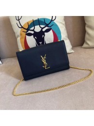 Imitation SAINT LAURENT Monogram Kate medium pebbled leather shoulder bag 354021 dark blue Tl14963AI36