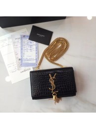 Imitation SAINT LAURENT Monogram Kate small crocodile-embossed leather shoulder bag 354120 Black Tl15030SU34