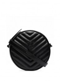 Imitation SAINT LAURENT VINYLE ROUND CAMERA BAG IN CHEVRON-QUILTED GRAIN DE POUDRE EMBOSSED LEATHER 6104361 black Tl14428uq94