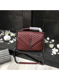 Imitation YSL Classic Monogramme Red Leather Flap Bag Y392737 Silver Tl15164SU87