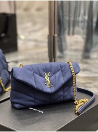 Knockoff SAINT LAURENT PUFFER TOY BAG IN CANVAS AND SMOOTH LEATHER 620333 MARINE Tl14463JF45