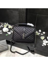 Knockoff YSL Classic Monogramme Black Leather Flap Bag Y392737 Silver Tl15166Ez66