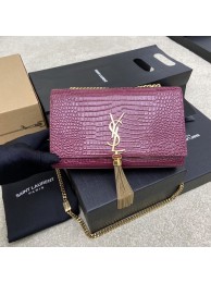 Luxury Replica YSL KATE MEDIUM WITH TASSEL IN CROCODILE-EMBOSSED SHINY LEATHER 377829 Burgundy Tl14540vv50