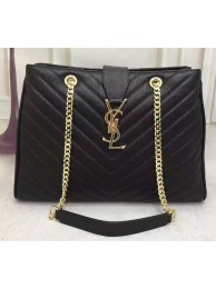 Replica Best Quality Saint Laurent Large Cabas Cannage Pattern Leather Bag Y26584 Black Tl15286Rf83