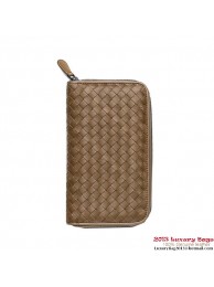 Replica Cheap Bottega Veneta 114076 V001N 2802 Intrecciato Nappa Zip Around Wallet Chene Tl17426QC68