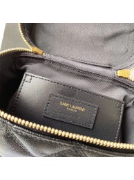 Replica SAINT LAURENT 80S VANITY BAG IN CARRE-QUILTED GRAIN DE POUDRE EMBOSSED LEATHER 649779 black Tl14712it96