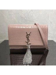 Replica SAINT LAURENT Kate crocodile-embossed leather cross-body bag 452159 Pink Tl14990VA65