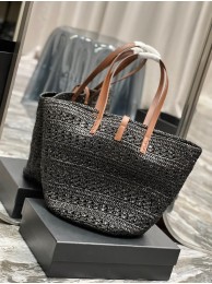 Replica SAINT LAURENT PANIER MEDIUM BAG IN CROCHET RAFFIA AND SMOOTH LEATHER 688221 NOIR Tl14407YP94