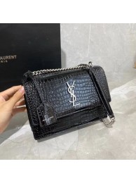 Replica Yves Saint Laurent Calfskin Leather Shoulder Bag Y542206A Black&silver-Tone Metal Tl14809Jw87