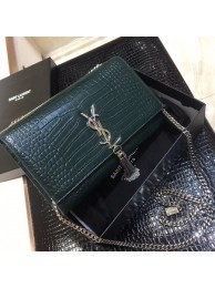 Replica Yves Saint Laurent Crocodile Leather Shoulder Bag 1456 Atrovirens&Silver Tl15075Fi42