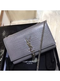 Replica Yves Saint Laurent Crocodile Leather Shoulder Bag 1456 Grey&Silver Tl15077it96