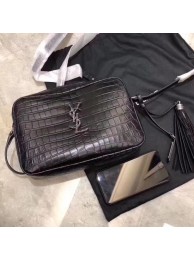 SAINT LAURENT crocodile-embossed leather cross-body bag 505730 black Tl15048Ty85