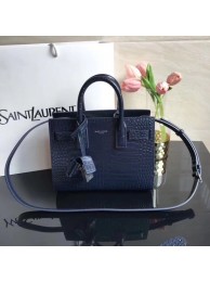 SAINT LAURENT Crocodile-Embossed Leather Organ Bag 392035 Dark Blue Tl14932np57