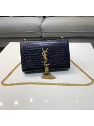 SAINT LAURENT Kate croc-embossed leather shoulder bag 474366 Royal Blue Tl14957XW58