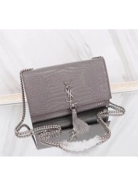 SAINT LAURENT Kate monogram medium crocodile-embossed leather shoulder bag 9288 grey Tl15008dN21