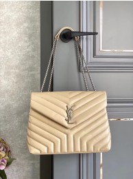 SAINT LAURENT LOULOU MEDIUM IN MATELASSE LEATHER 459749 IVORY NATURAL&Ancient silver Tl14724yC28