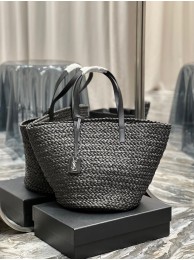 SAINT LAURENT PANIER MEDIUM BAG IN RAFFIA 693242 BLACK Tl14402Zw99