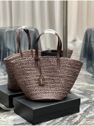 SAINT LAURENT PANIER MEDIUM BAG IN RAFFIA 693242 Coffee Tl14403Tk78