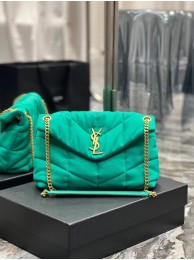 SAINT LAURENT PUFFER SMALL CHAIN BAG IN DENIM AND SMOOTH LEATHER 577476 green Tl14467aM39