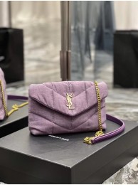 SAINT LAURENT PUFFER TOY BAG IN CANVAS AND SMOOTH LEATHER 620333 BLEACHED LILAC Tl14458fo19