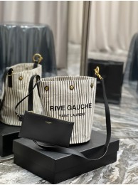 SAINT LAURENT RIVE GAUCHE BUCKET BAG IN STRIPED CANVAS AND LEATHER 669299 CREAM ET NOIR Tl14461VF54