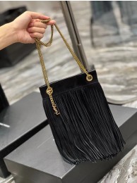 SAINT LAURENT SMALL CHAIN BAG IN LIGHT SUEDE WITH FRINGES 683378 BLACK Tl14354Oj66