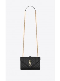 YSL ENVELOPE SMALL IN MIX MATELASSEGRAIN DE POUDRE EMBOSSED LEATHER 19207 BLACK Tl14866qM91