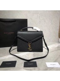 Yves Saint Laurent CASSANDRA TOP HANDLE MEDIUM BAG IN GRAIN DE POUDRE EMBOSSED LEATHER Y578000 Black Tl14873pA42