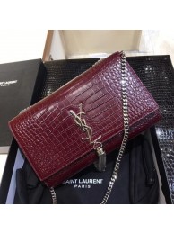 Yves Saint Laurent Crocodile Leather Shoulder Bag 1456 Wine&Silver Tl15076pB23