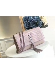 Yves Saint Laurent Crocodile Original Leather Shoulder Bag 1456 Pink&Silver Tl14823fo19