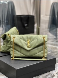 Yves Saint Laurent LOULOU PUFFER MEDIUM BAG IN QUILTED CRINKLED MATTE LEATHER Y577475 LIGHT GREEN Tl14442Dq89