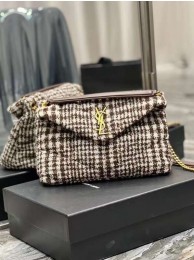 Yves Saint Laurent PUFFER SMALL BAG IN CHECKED TWEED AND LAMBSKIN Y597476 BEIGE Tl14610lk46